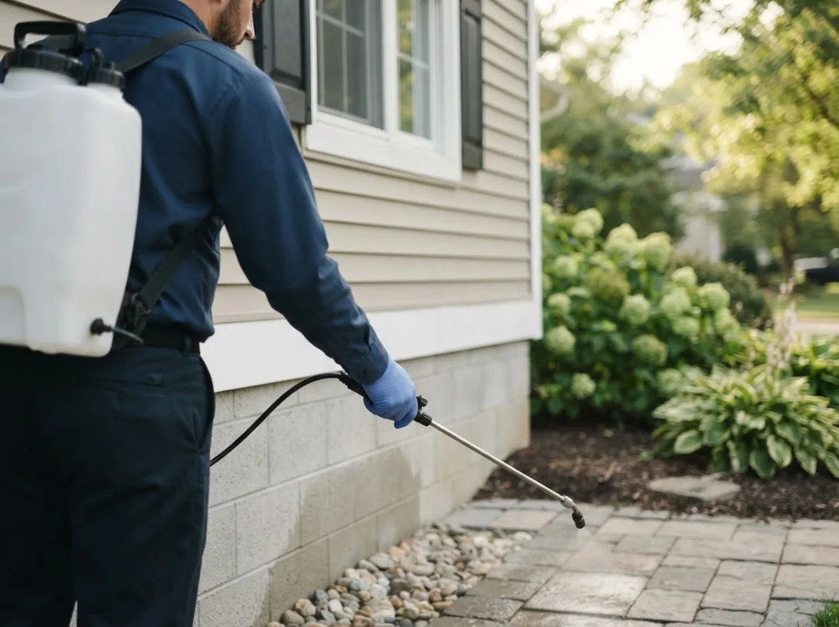 Pest control technician inspecting a home in Paris, TX